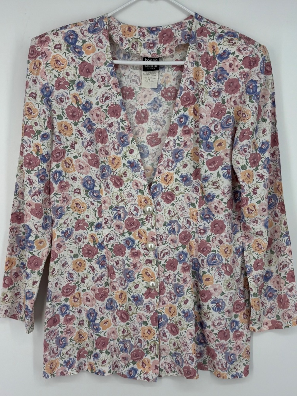 Knapp Studio Juniors 11 Fits 6 8 Button Front Blazer Jacket Pastel Floral VTG US